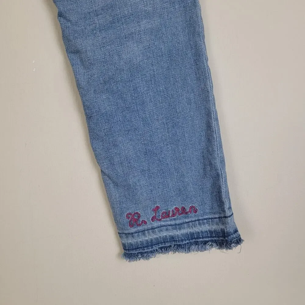 Polo Ralph Lauren Jeans Girl Large 12-14 Chrystie Kick Flare Crop Raw Hem Blue